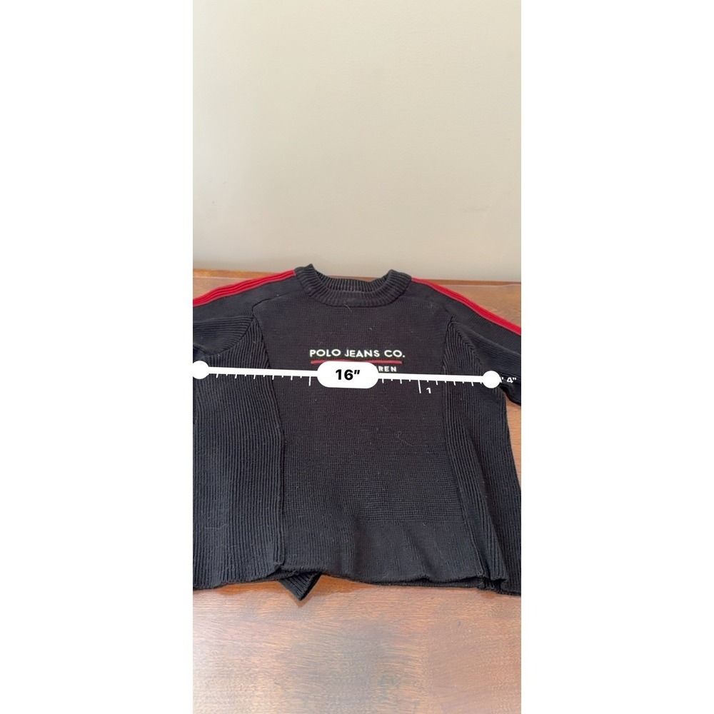 Polo Jeans Co Ralph Lauren Sweater Black Red Stripe Vintage Y2K Sporty - Picture 5 of 7